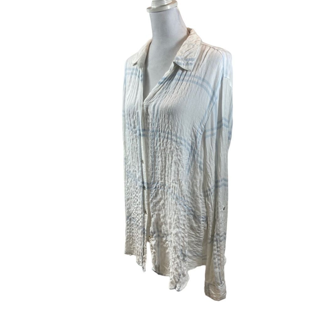 Jane + Delancey White and Blue Plaid Long Sleeve Button‎ Down Blouse Size Large